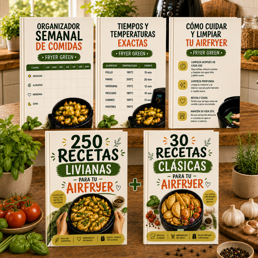 250 Recetas Livianas para tu AirFryer  + 🎁 4 Bonus Exclusivos